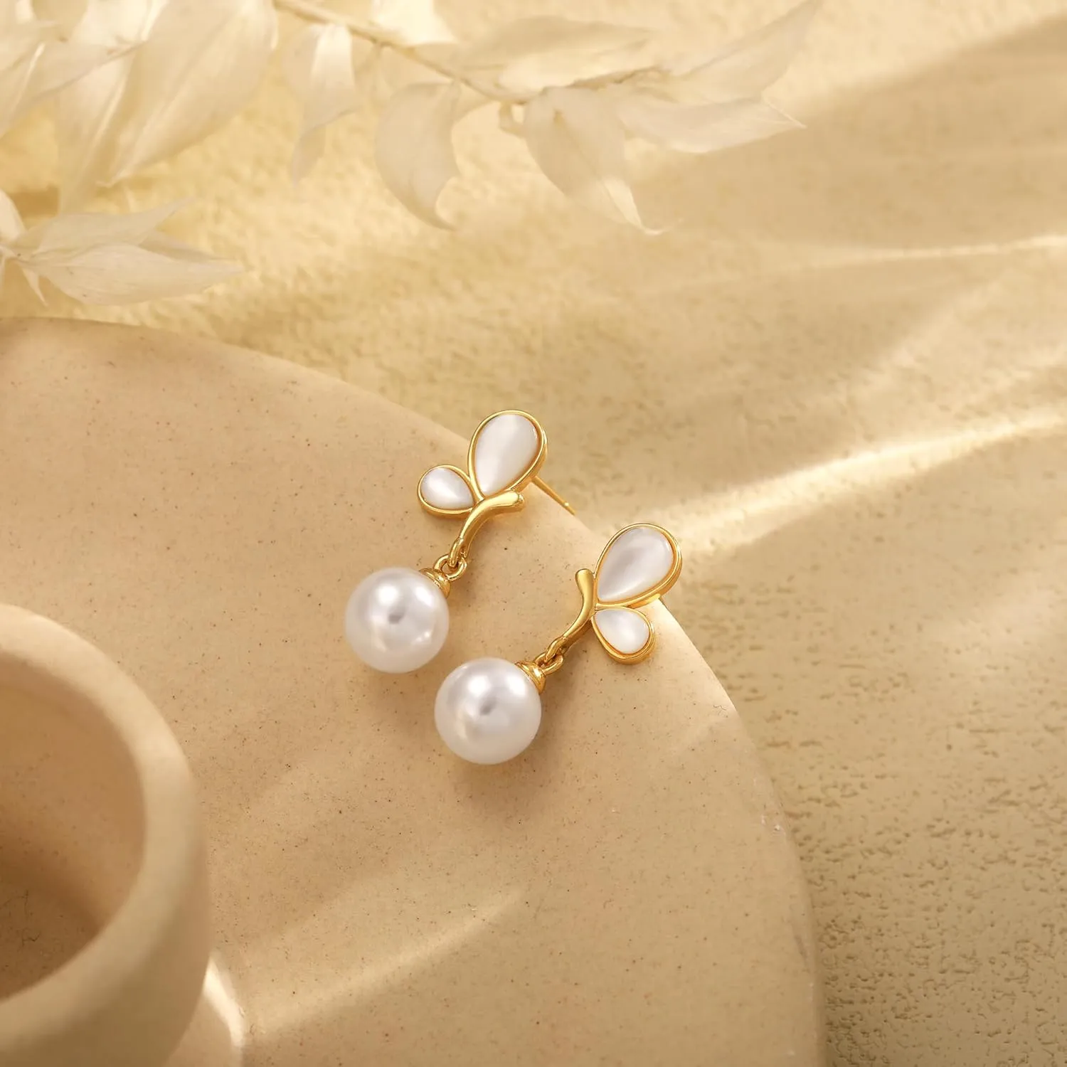Gold Pearl Earrings for Women Dainty Cubic Zirconia Stud Trendy Jewelry