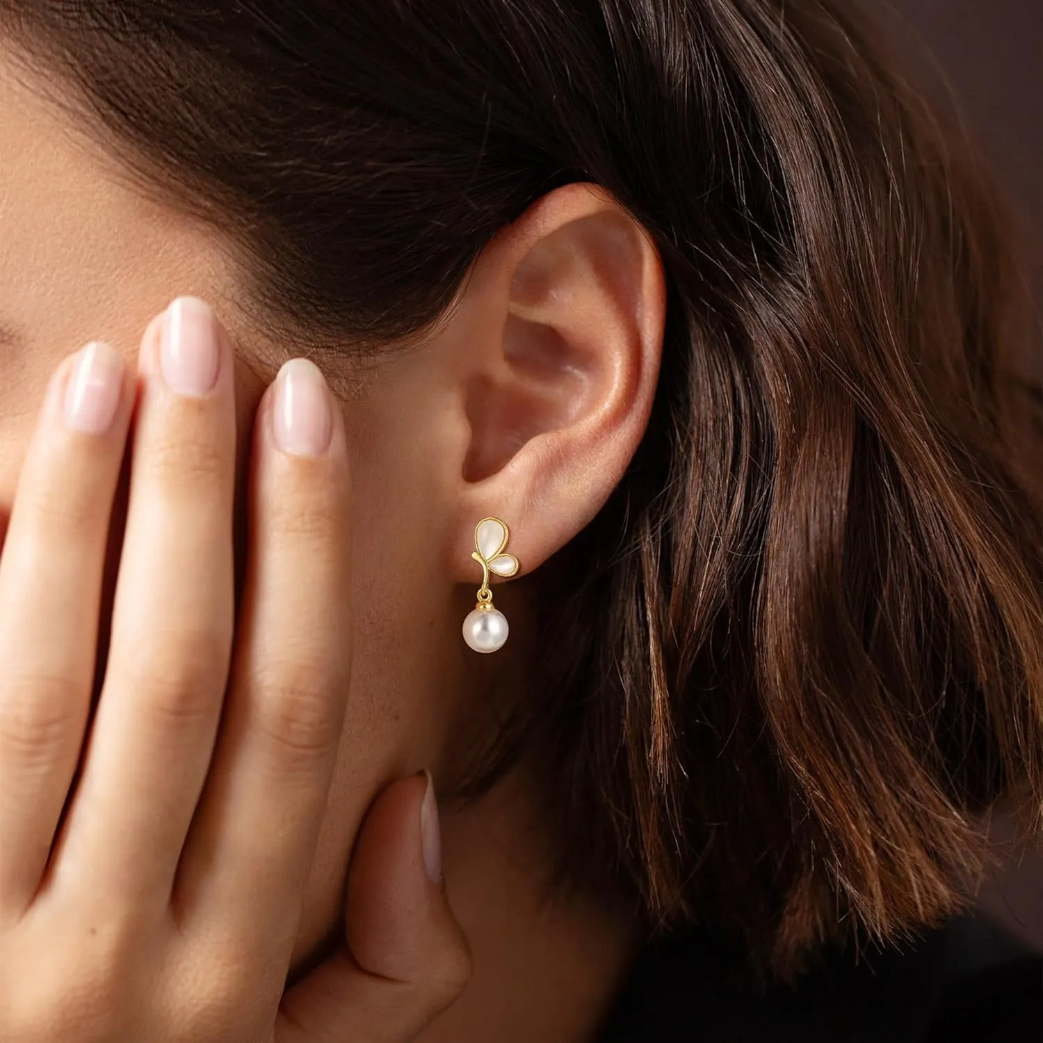 Gold Pearl Earrings for Women Dainty Cubic Zirconia Stud Trendy Jewelry