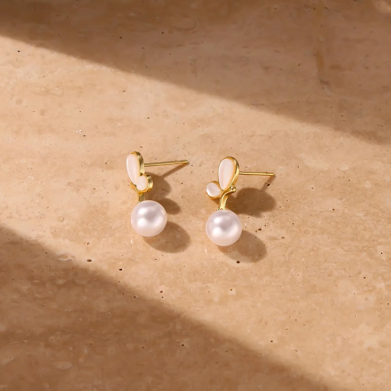 Gold Pearl Earrings for Women Dainty Cubic Zirconia Stud Trendy Jewelry