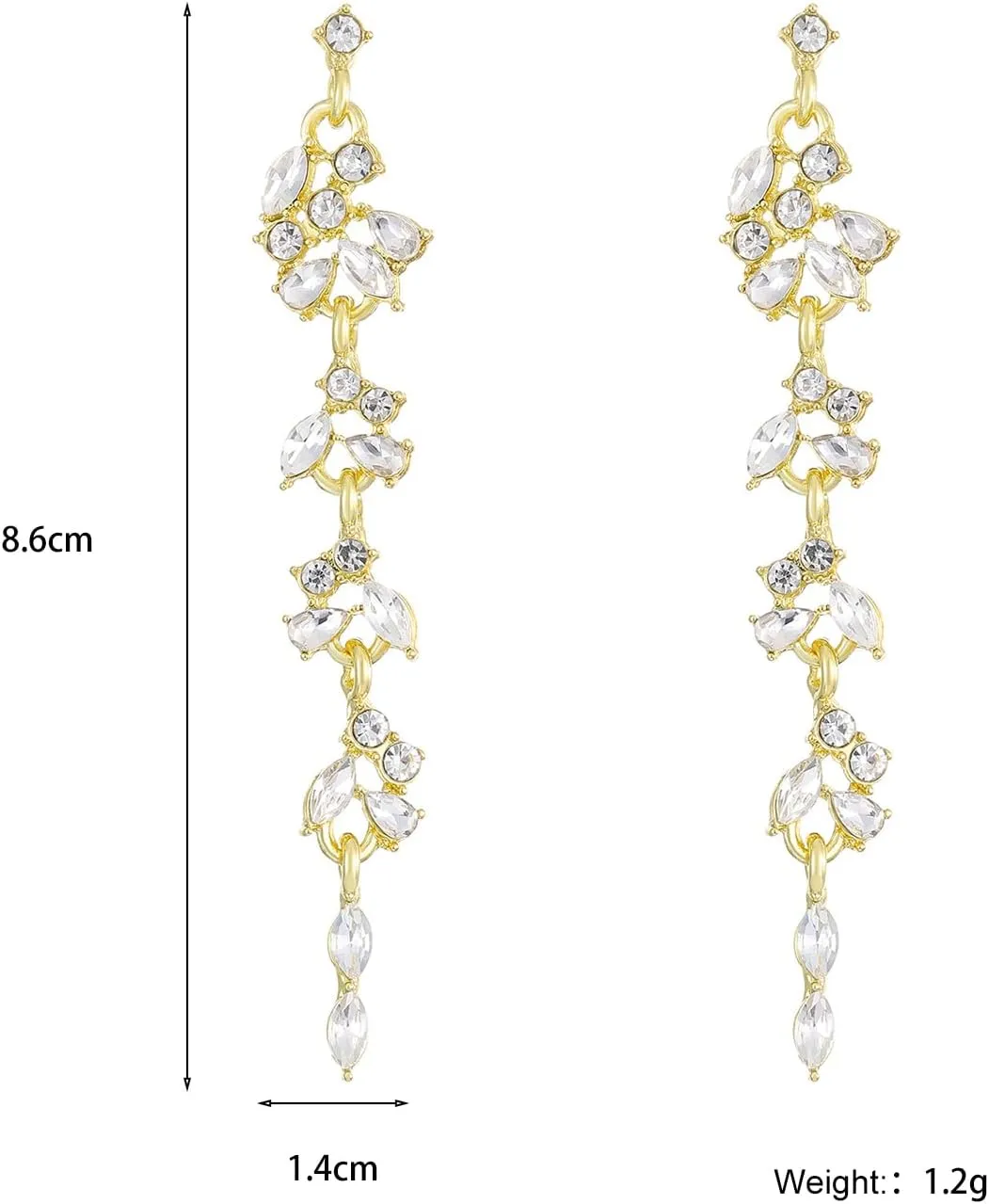 Gold Prom Dangle Earrings for Women Silver Crystal Leaf Drop Earrings Sparkly Long Tassel Earrings Chandelier Jewelry Accessories