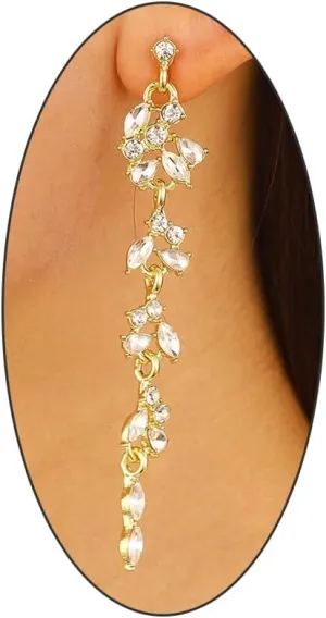 Gold Prom Dangle Earrings for Women Silver Crystal Leaf Drop Earrings Sparkly Long Tassel Earrings Chandelier Jewelry Accessories