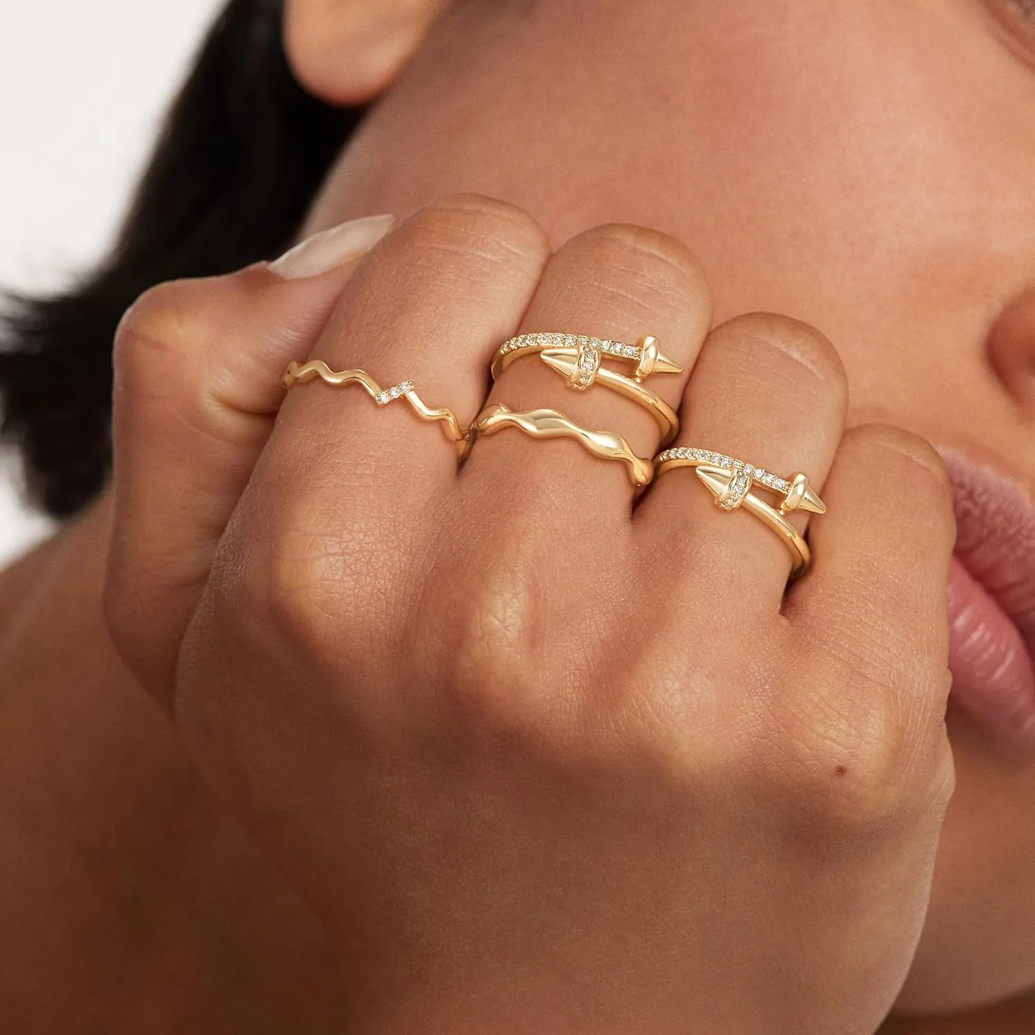Gold Rings for Women Trendy 14K Gold Plated Dainty Band Stackable Chunky Rings Minimalist Finger Jewelry Gifts Size US6-8