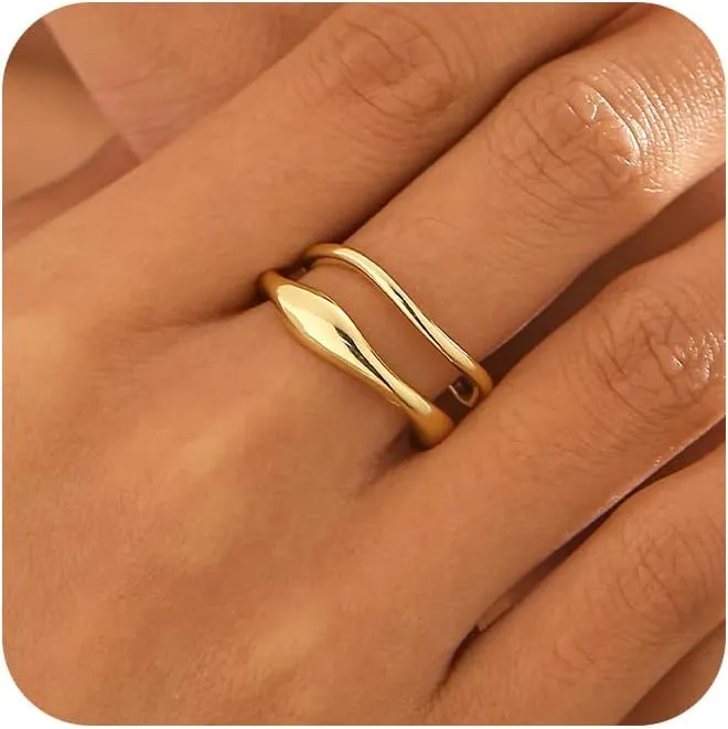 Gold Rings for Women,Dainty Ring Set 14K Gold Plated Thumb Rings Non Tarnish Chunky Size 6-10 Gold Jewelry Gifts for Women