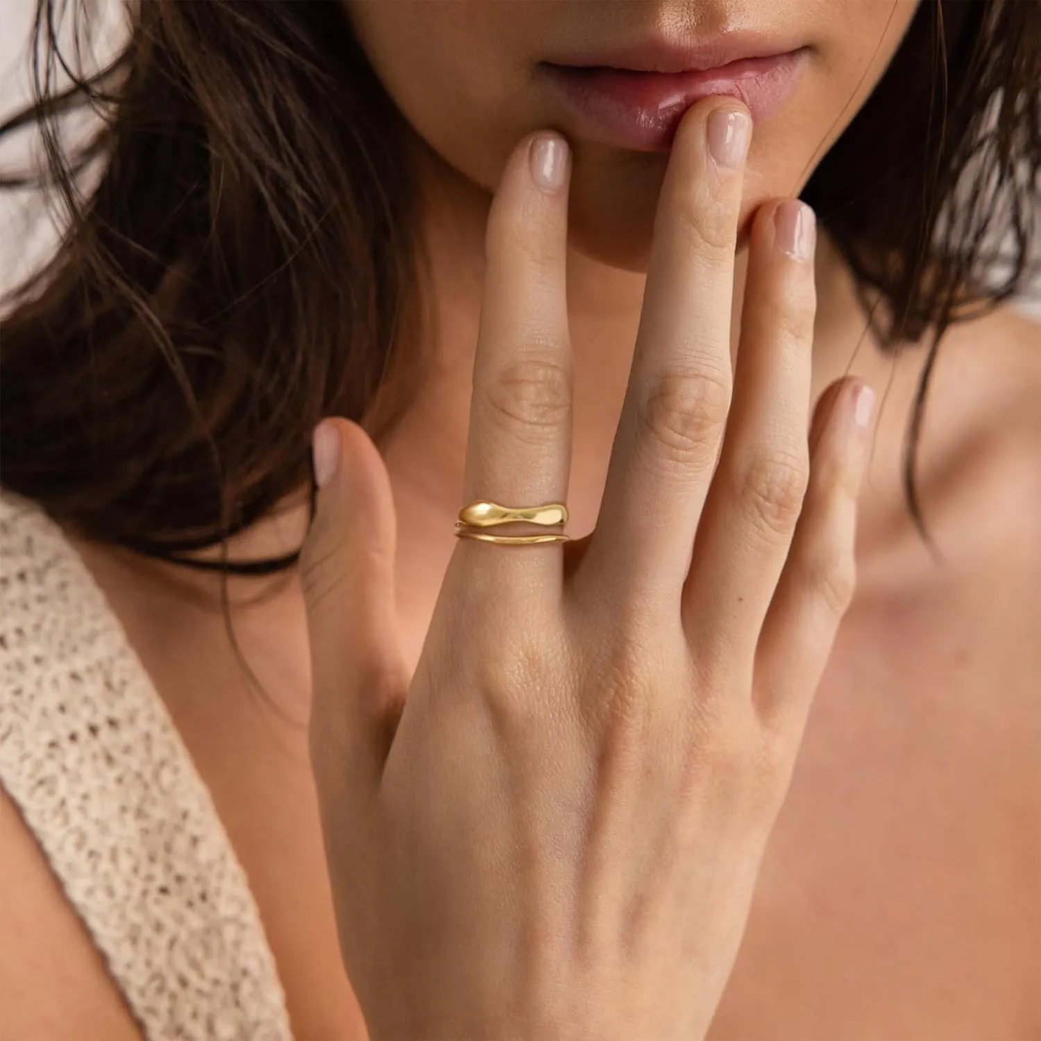 Gold Rings for Women,Dainty Ring Set 14K Gold Plated Thumb Rings Non Tarnish Chunky Size 6-10 Gold Jewelry Gifts for Women