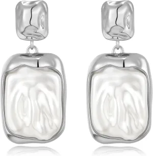 Gold Silver Baroque Pearl Dangle Earrings Vintage Pearl Dangle Drop Earrings for Women Fashion Jewelry