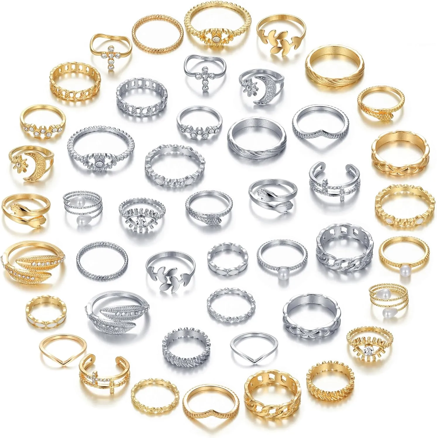 Gold Silver Knuckle Rings Set for Women, Stackable Rings Bohemian Crystal Hollow Carved Flowers Joint Finger Rings Pack Fashion Jewelry Gifts for Her