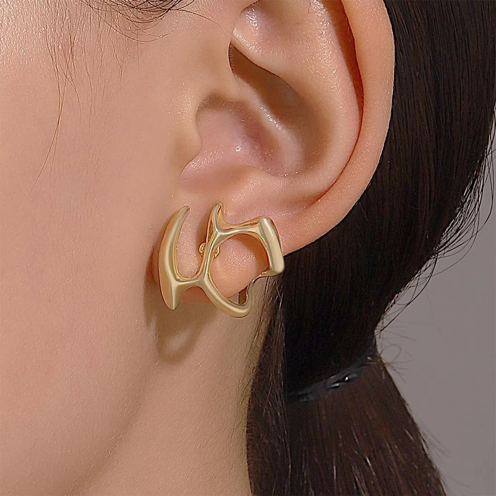 Gold Y2k Statement Irregular Liquid Earrings for Women Hollow Geometric Metal Stud Earrings Lightweight Huggie Earrings Ear Jewelry Gift for Her
