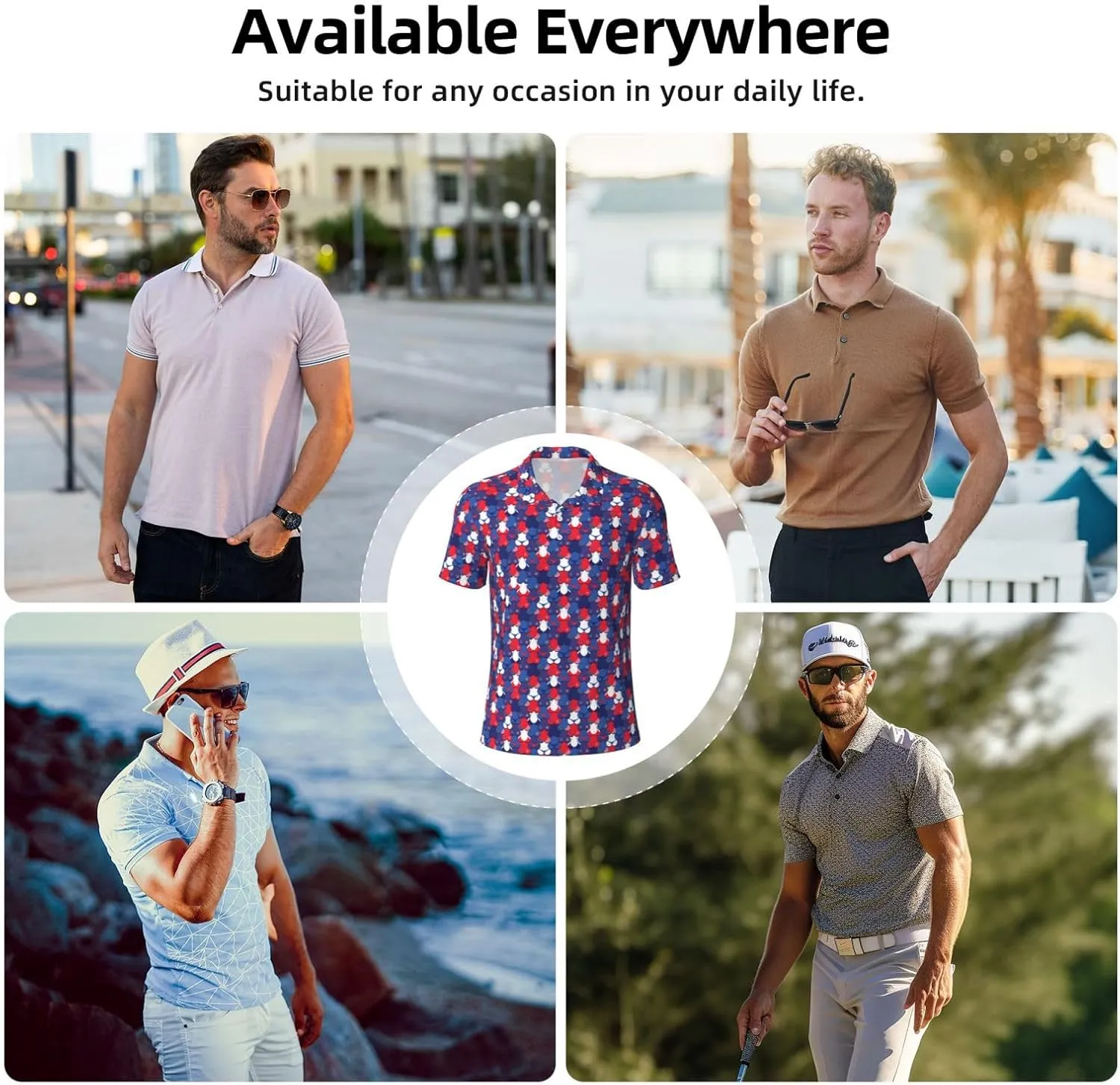Golf Shirts for Men, Funny Golf Polo Moisture Wicking Dry Fit Short Sleeve