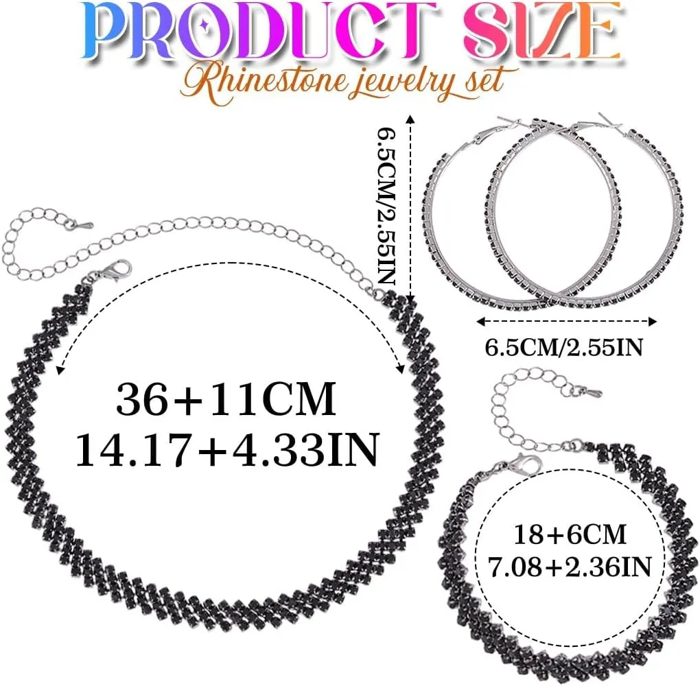 GORAIS Black Jewelry Sets Rhinestone Choker Necklace Earrings Set Prom Costume Jewelry for Women