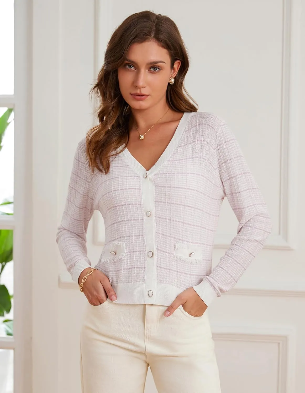 GRACE KARIN 2025 Women's Summer Cardigans Sweaters V-Neck Long Sleeve Button Down Lightweight Knit Cardigan