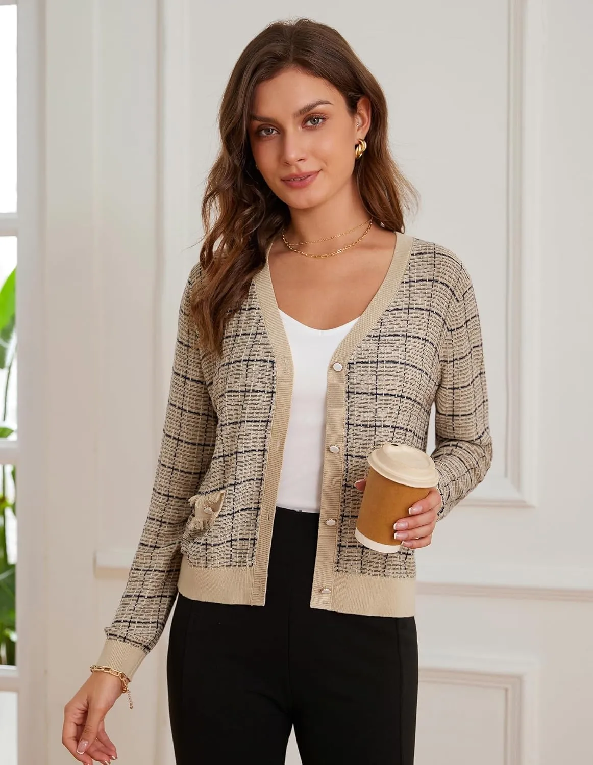 GRACE KARIN 2025 Women's Summer Cardigans Sweaters V-Neck Long Sleeve Button Down Lightweight Knit Cardigan