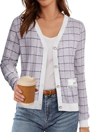 GRACE KARIN 2025 Women's Summer Cardigans Sweaters V-Neck Long Sleeve Button Down Lightweight Knit Cardigan