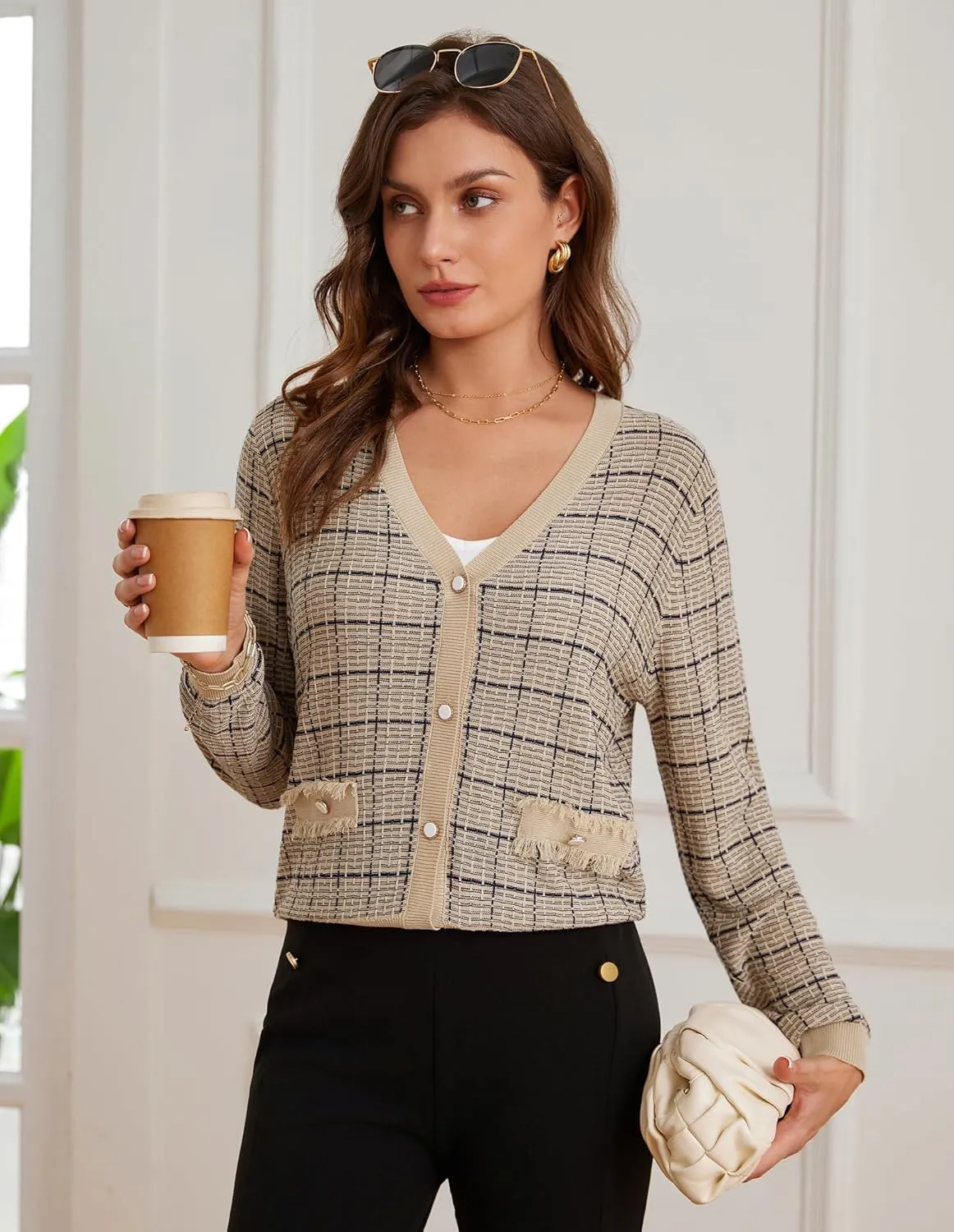 GRACE KARIN 2025 Women's Summer Cardigans Sweaters V-Neck Long Sleeve Button Down Lightweight Knit Cardigan