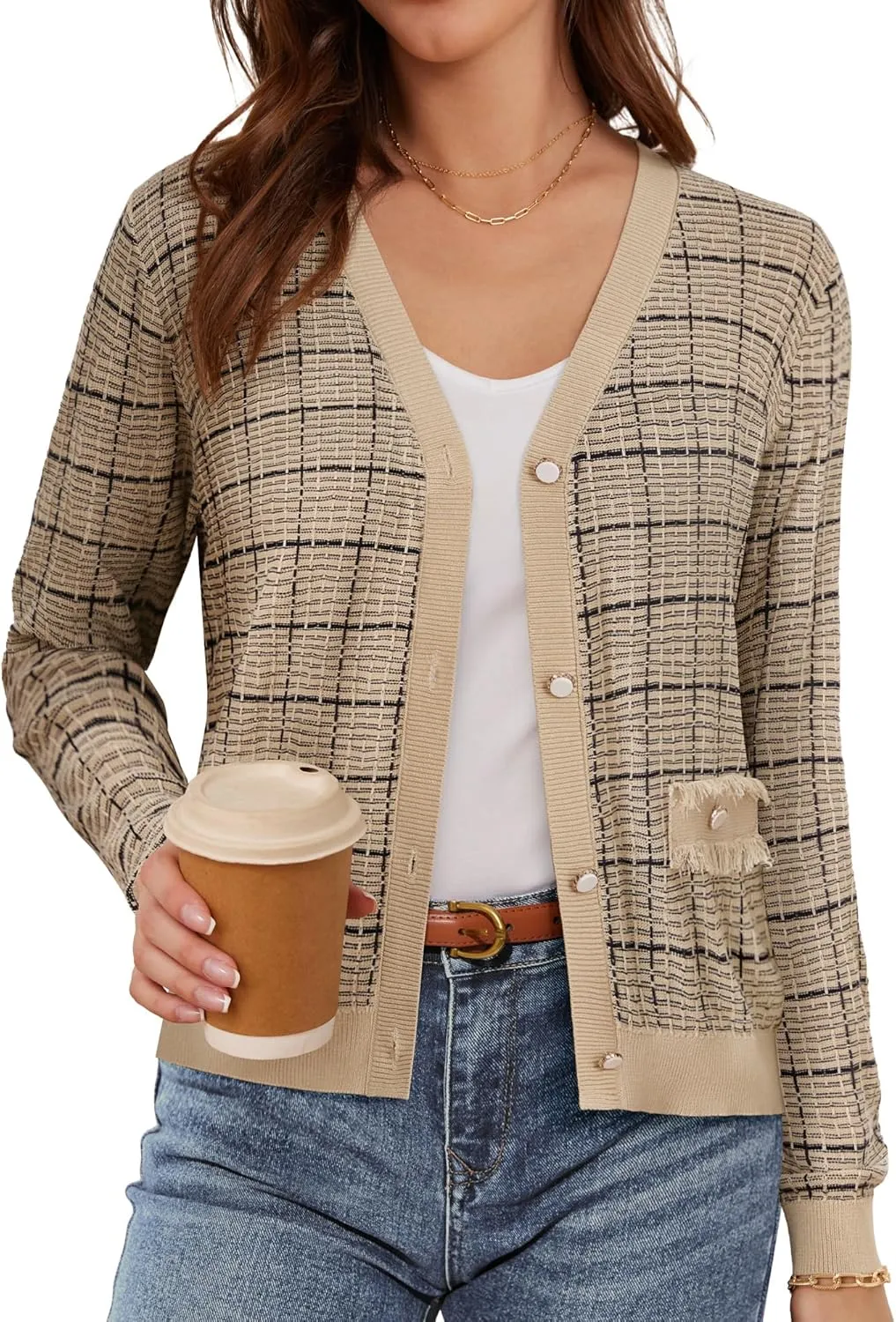GRACE KARIN 2025 Women's Summer Cardigans Sweaters V-Neck Long Sleeve Button Down Lightweight Knit Cardigan