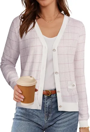 GRACE KARIN 2025 Women's Summer Cardigans Sweaters V-Neck Long Sleeve Button Down Lightweight Knit Cardigan