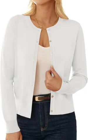 GRACE KARIN Women's Lightweight Cardigan Crew Neck Button Up Sweaters Long Sleeve Knit Cardigans with Pockets