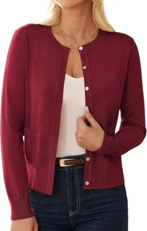 GRACE KARIN Women's Lightweight Cardigan Crew Neck Button Up Sweaters Long Sleeve Knit Cardigans with Pockets