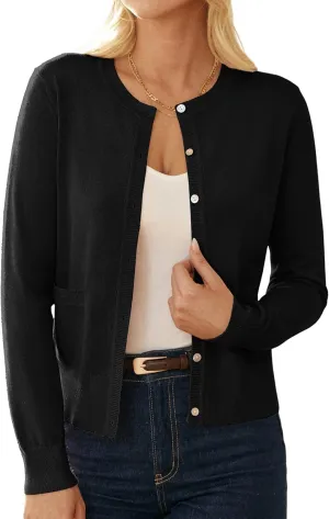GRACE KARIN Women's Lightweight Cardigan Crew Neck Button Up Sweaters Long Sleeve Knit Cardigans with Pockets