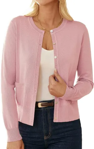 GRACE KARIN Women's Lightweight Cardigan Crew Neck Button Up Sweaters Long Sleeve Knit Cardigans with Pockets