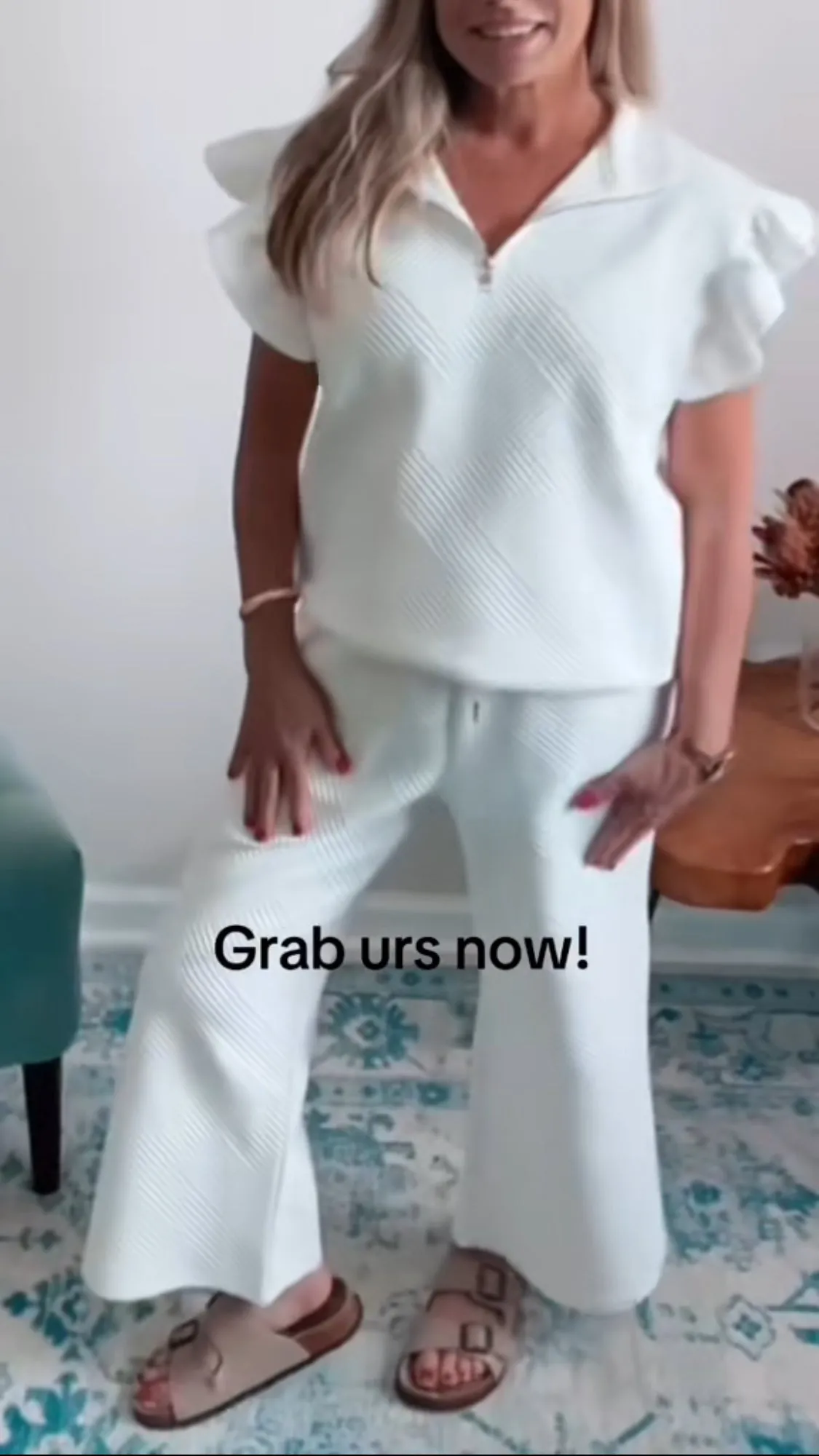 Half Zip Ruffle Pant Set