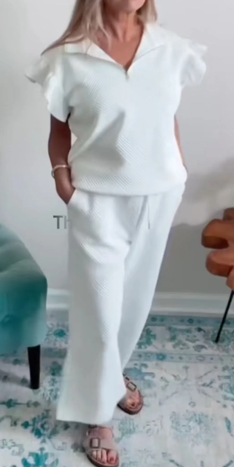 Half Zip Ruffle Pant Set