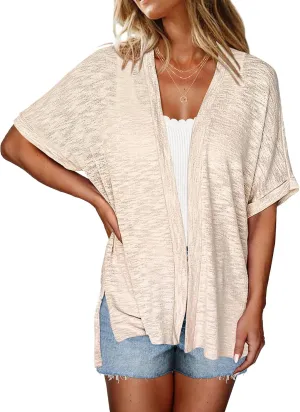 Halife Womens Summer Lightweight Cardigan Short Sleeve Open Front Casual Loose Cover Ups