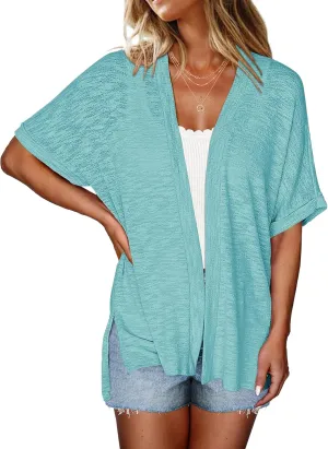 Halife Womens Summer Lightweight Cardigan Short Sleeve Open Front Casual Loose Cover Ups