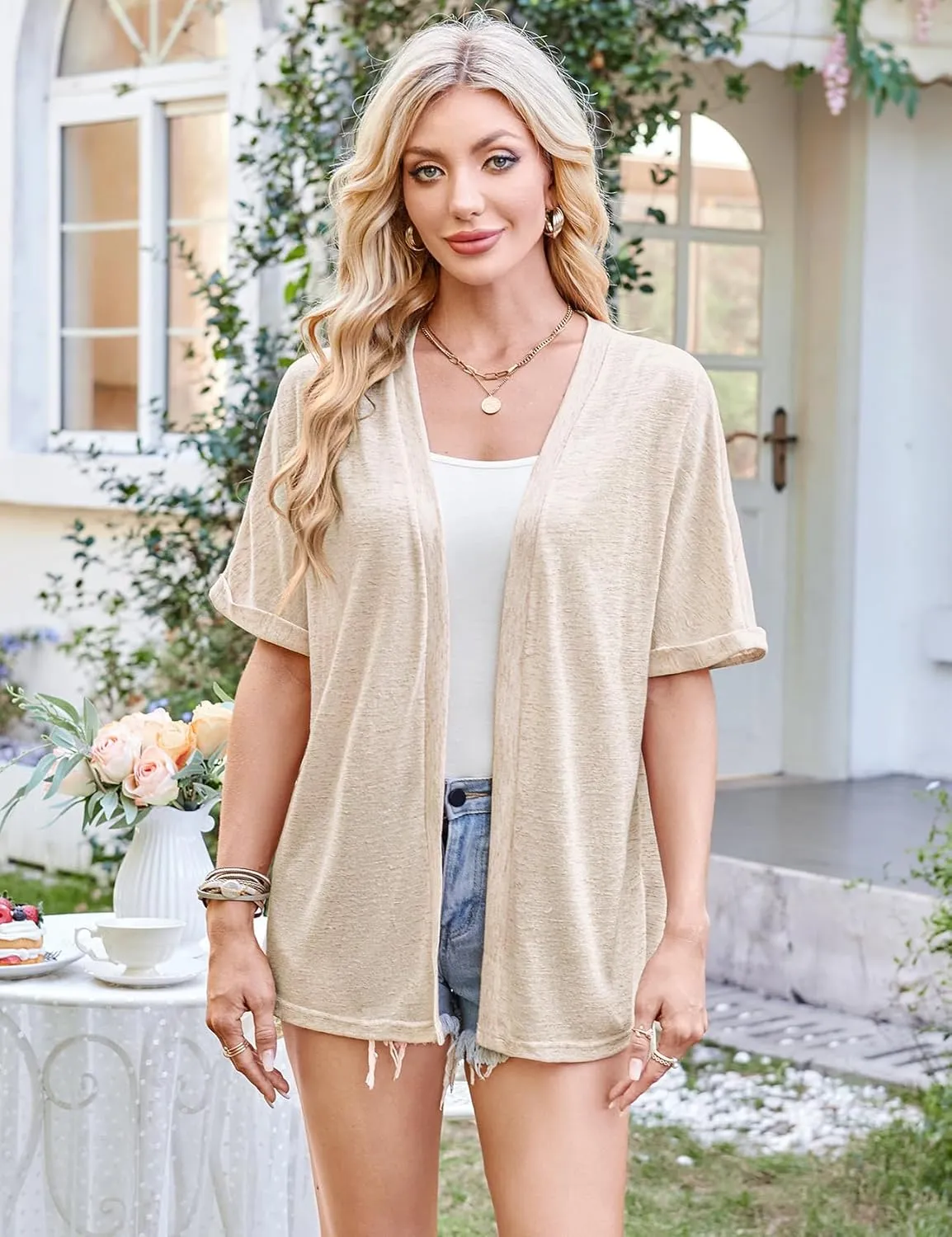 Halife Womens Summer Lightweight Cardigan Short Sleeve Open Front Casual Loose Cover Ups
