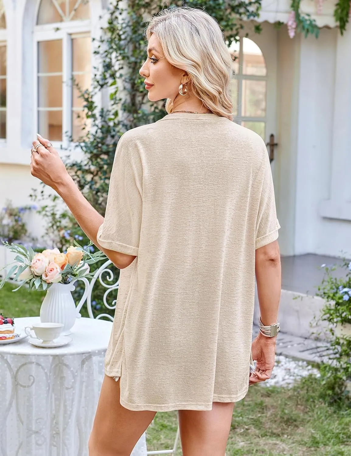 Halife Womens Summer Lightweight Cardigan Short Sleeve Open Front Casual Loose Cover Ups
