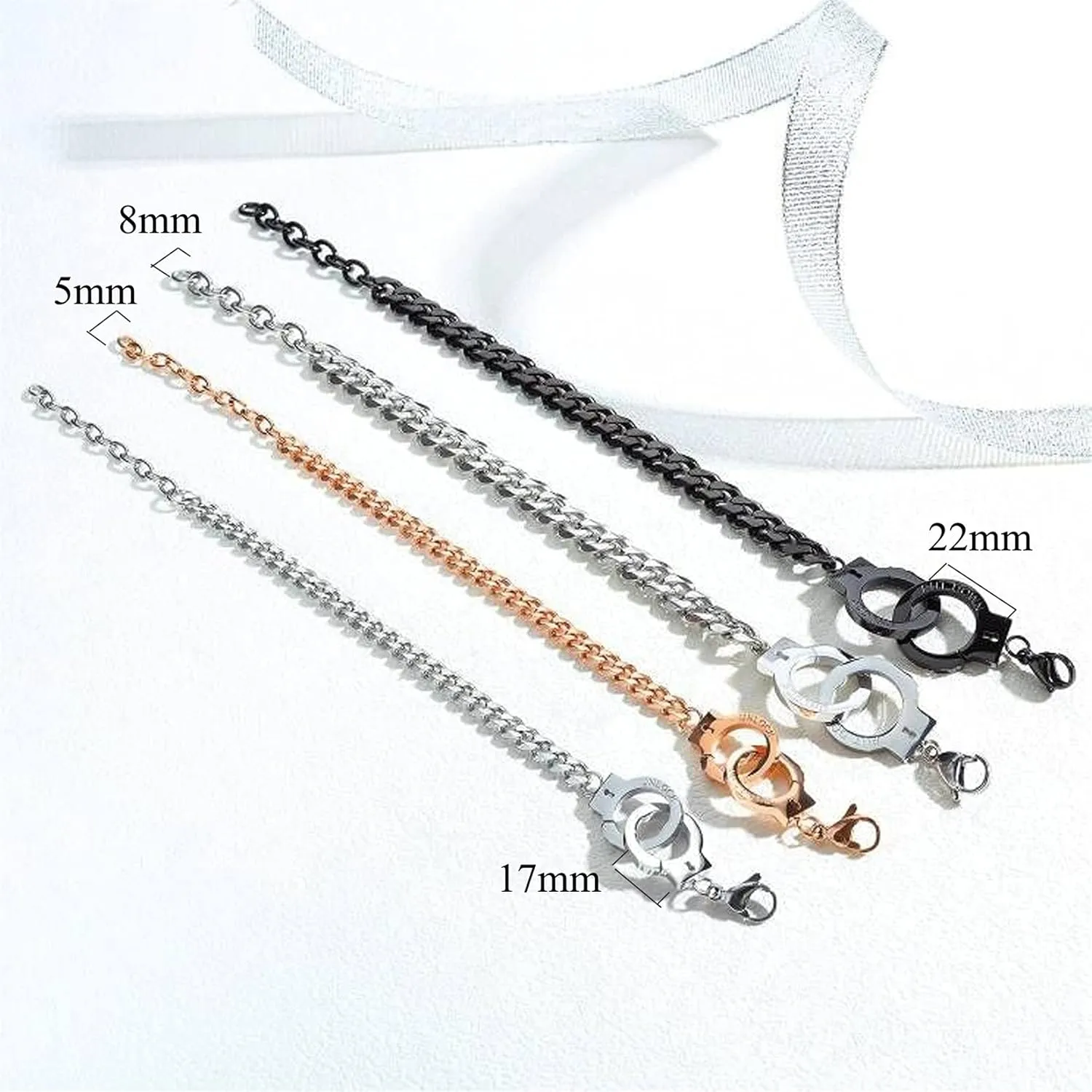 Handcuff Bracelet, Mini Handcuff Bracelet Stainless Steel Anklet Friendship Statement Cuban Hand Cuffs Ankle Bracelets for Women Men Foot Chain Jewelry