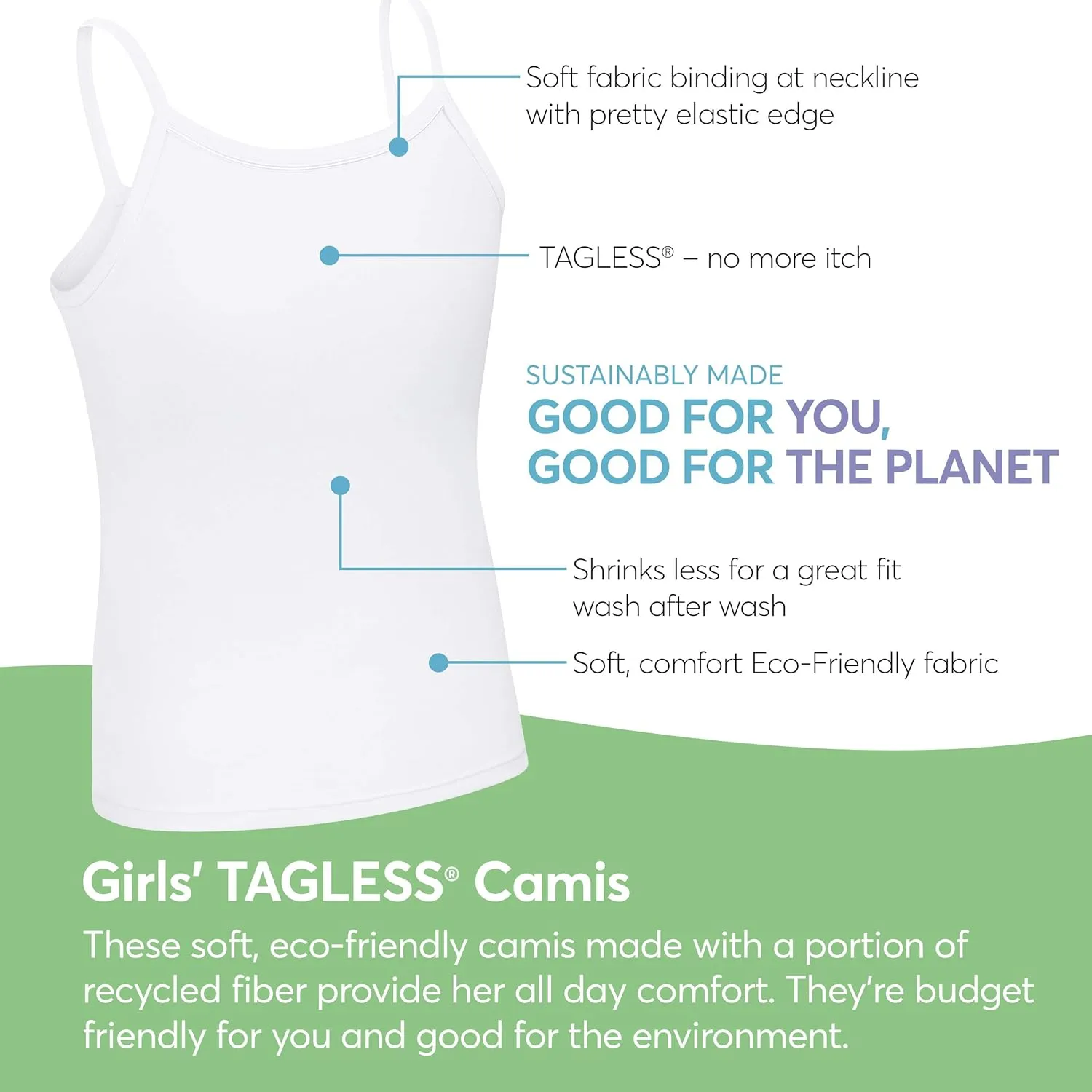 Hanes Girls Cami Tops, Ultimate EcoSmart Girls Camisoles, White 4-Pack
