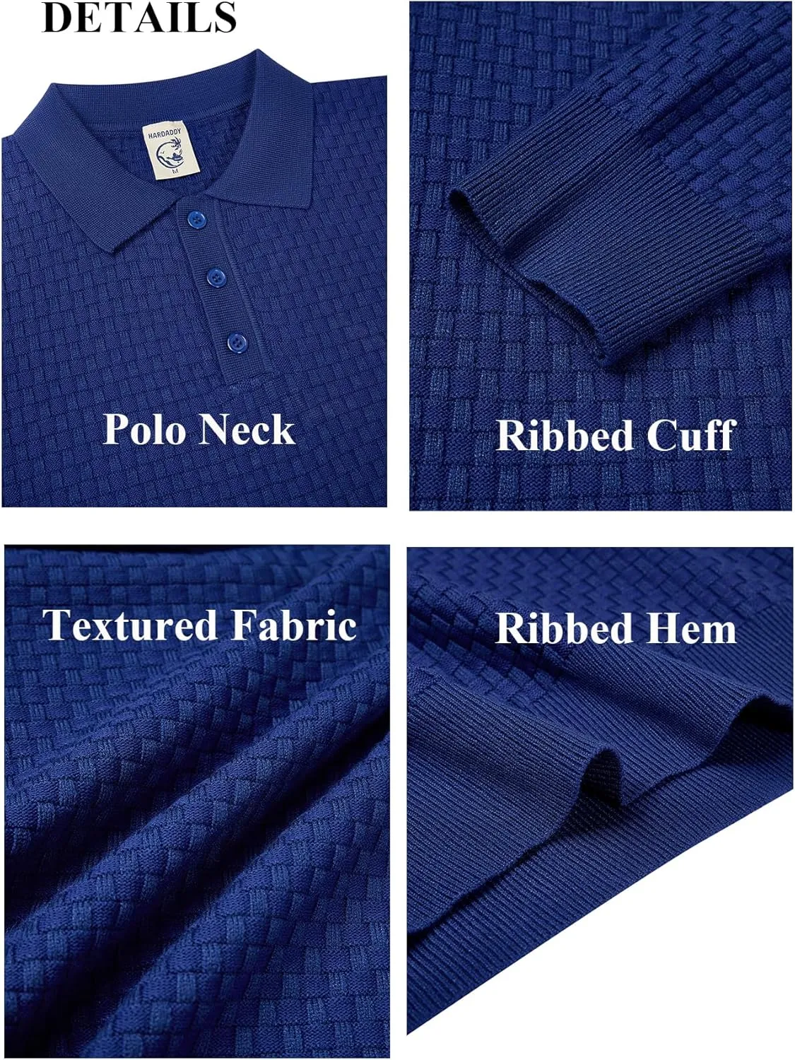 Hardaddy Men's Knit Polo Shirts Long Sleeve Button Up Pullover Sweater Textured Casual Collared Tops