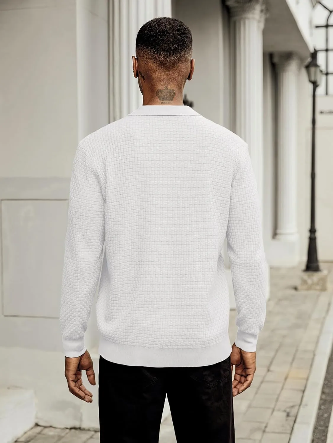 Hardaddy Men's Knit Polo Shirts Long Sleeve Button Up Pullover Sweater Textured Casual Collared Tops