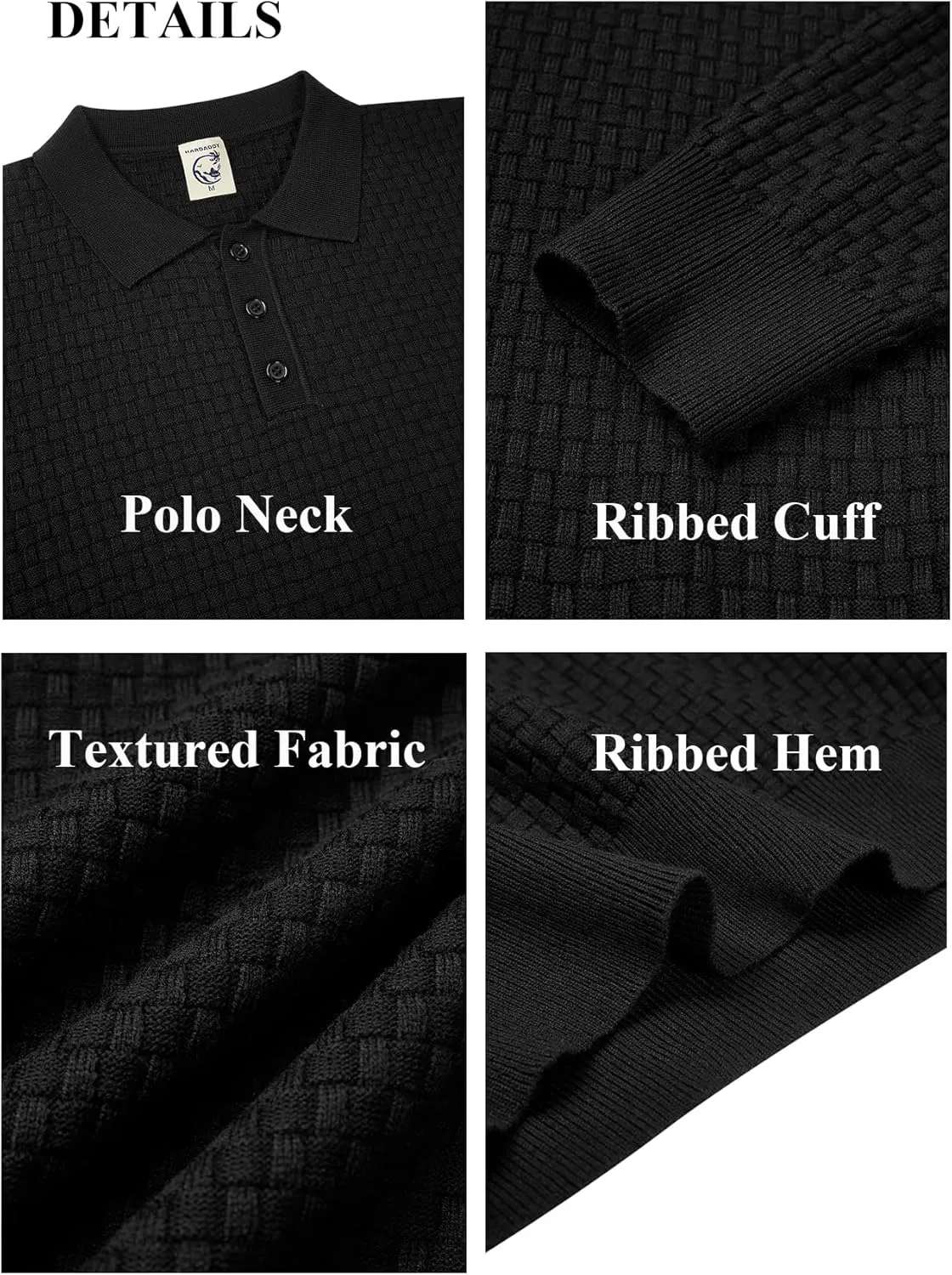 Hardaddy Men's Knit Polo Shirts Long Sleeve Button Up Pullover Sweater Textured Casual Collared Tops