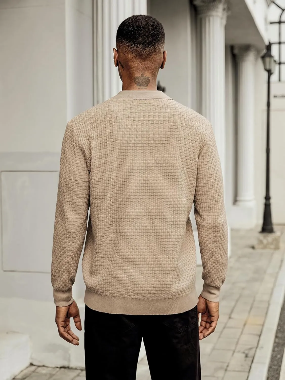 Hardaddy Men's Knit Polo Shirts Long Sleeve Button Up Pullover Sweater Textured Casual Collared Tops