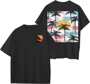 Hawaiian Shirts for Women Palm Trees Beach Graphic Tees Women Summer Vacation Short Sleeve T Shirts Fashion Outfits