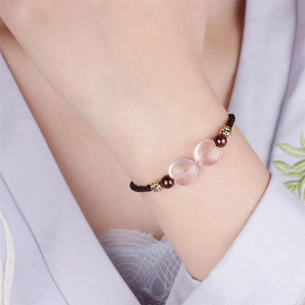 HBJWOV Bracelet Female Crystal Hand-Woven Hand Rope Literary Vintage Hand Jewelry String Jewelry