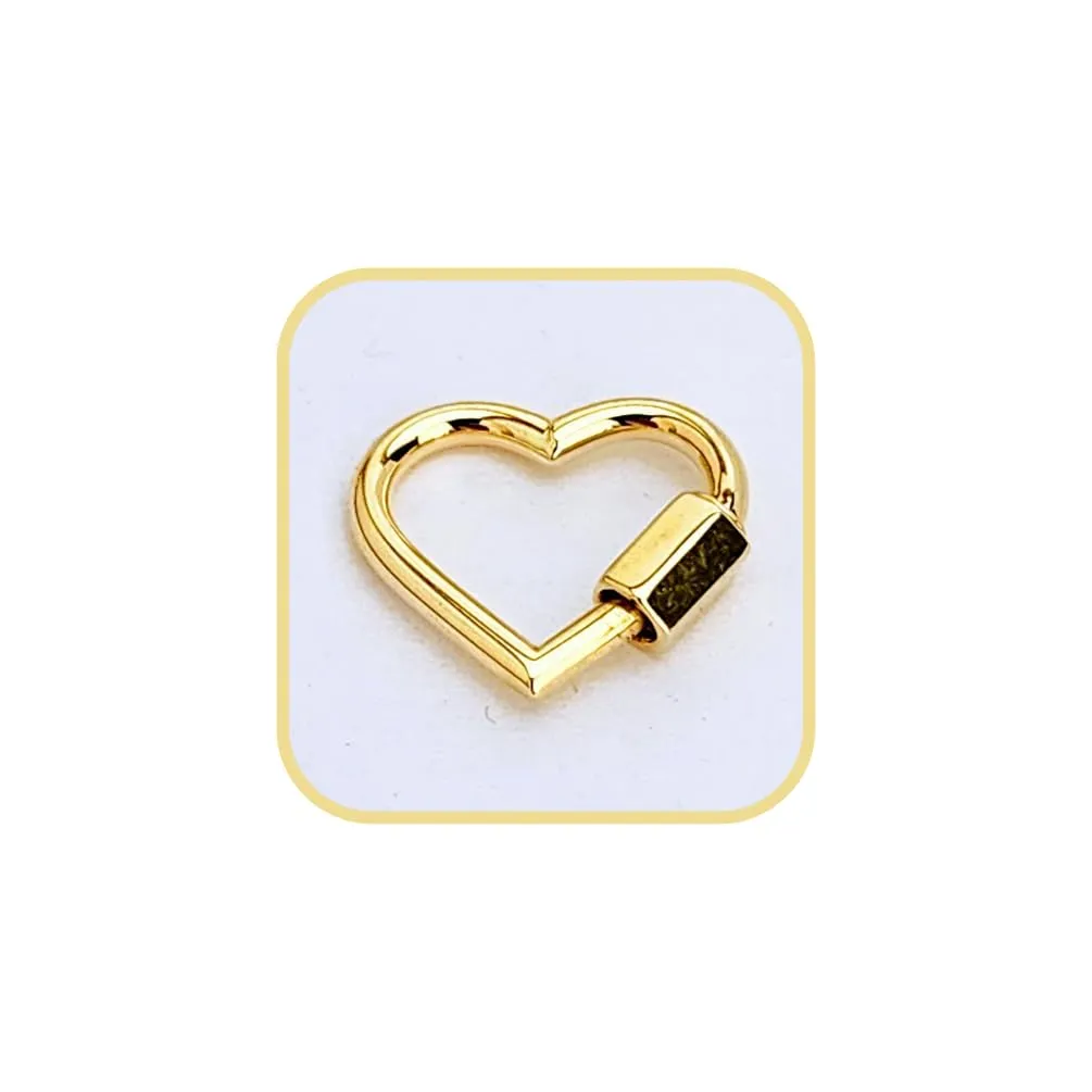Heart Carabiner Lock Charm Holder 14 Yellow Gold/Heart Charm Enhancer/Carabiner Pendant/Gift for Her /