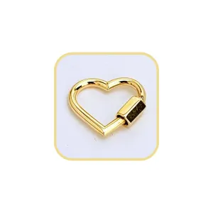 Heart Carabiner Lock Charm Holder 14 Yellow Gold/Heart Charm Enhancer/Carabiner Pendant/Gift for Her /
