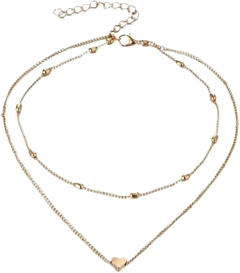 Heart Necklaces for Women Collares Minimalist Jewelry Double Layer Pendant Choker Necklace Jewelry-N09