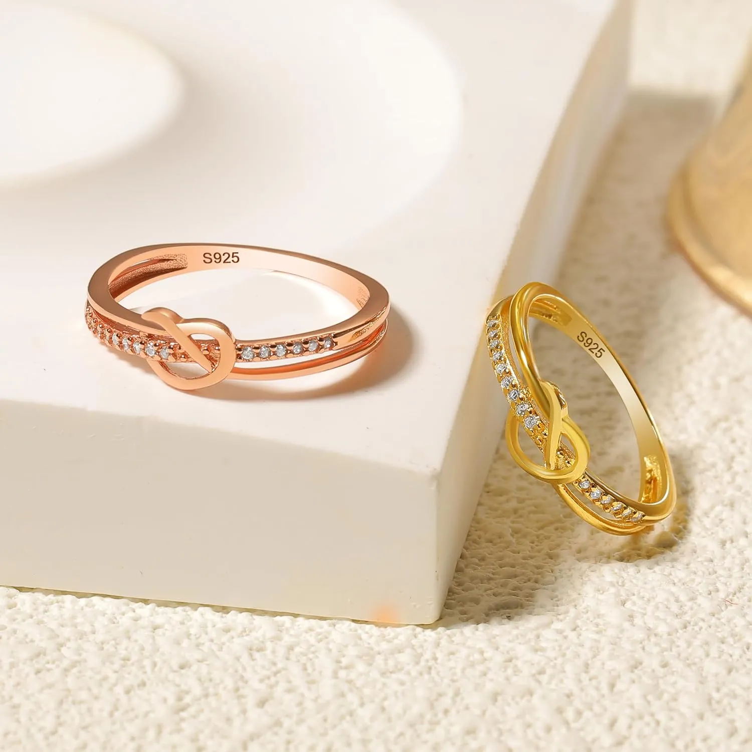 Heart Rings for Women Mother Daughter Friendship Knot Ring Promise Ring for Her 925 Sterling Silver 14K Gold Plated Cubic Zirconia Stackable Ring Purity Rings Birthday Graduation Gifts
