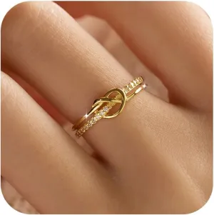 Heart Rings for Women Mother Daughter Friendship Knot Ring Promise Ring for Her 925 Sterling Silver 14K Gold Plated Cubic Zirconia Stackable Ring Purity Rings Birthday Graduation Gifts