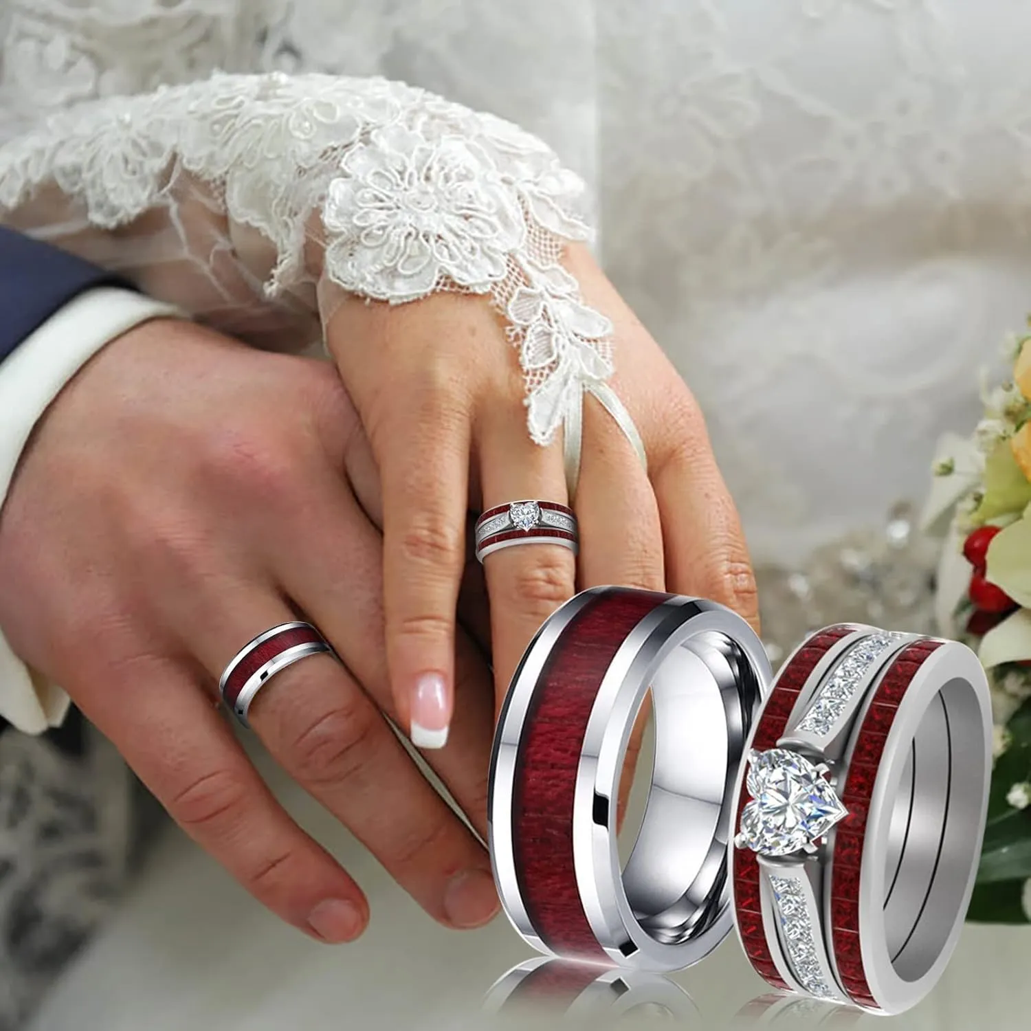 Hers Couples Rings,Women's Heart Shape CZ Engagement Ring Bridal Sets for Promise/Wedding/Valentine's Day
