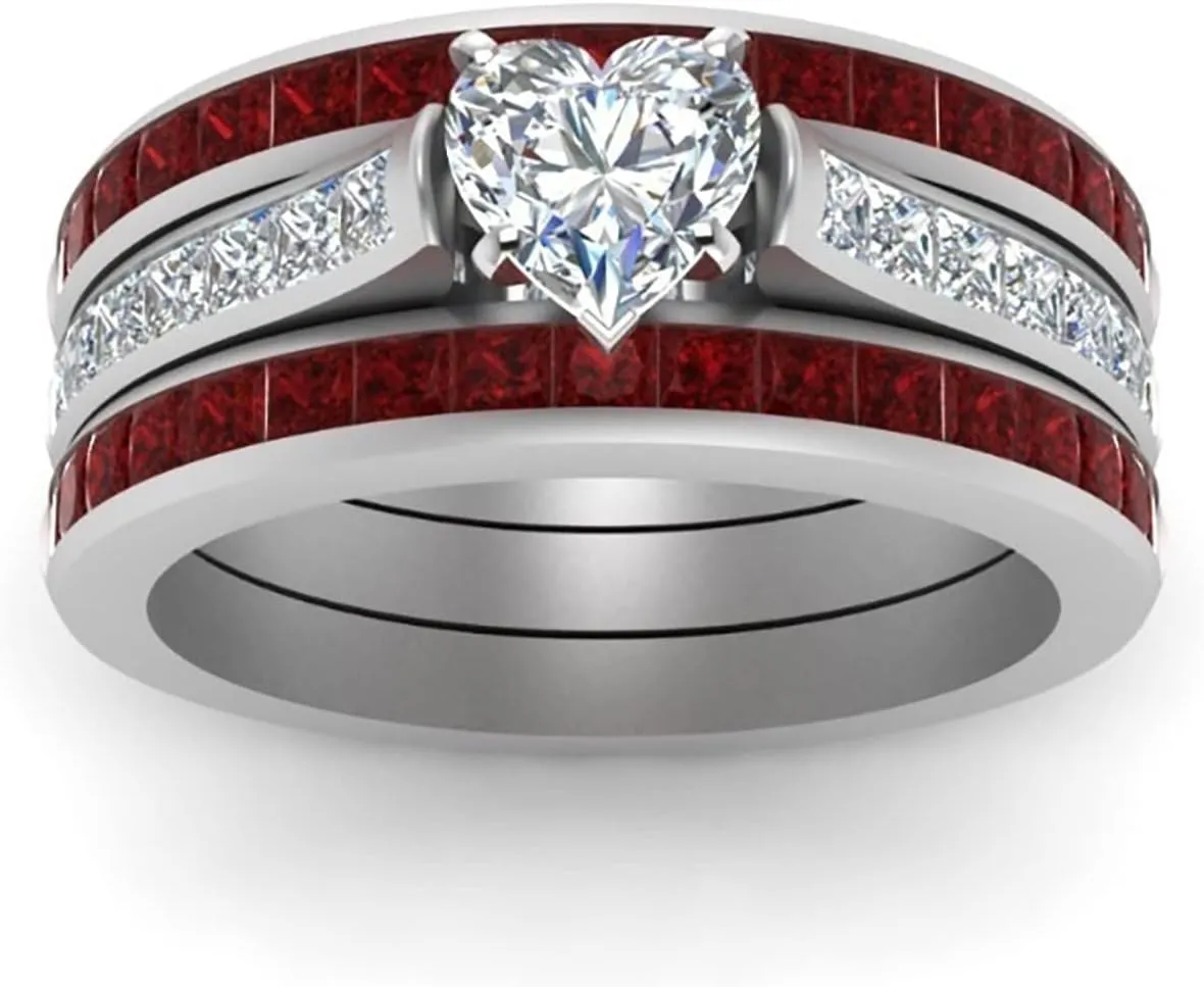 Hers Couples Rings,Women's Heart Shape CZ Engagement Ring Bridal Sets for Promise/Wedding/Valentine's Day