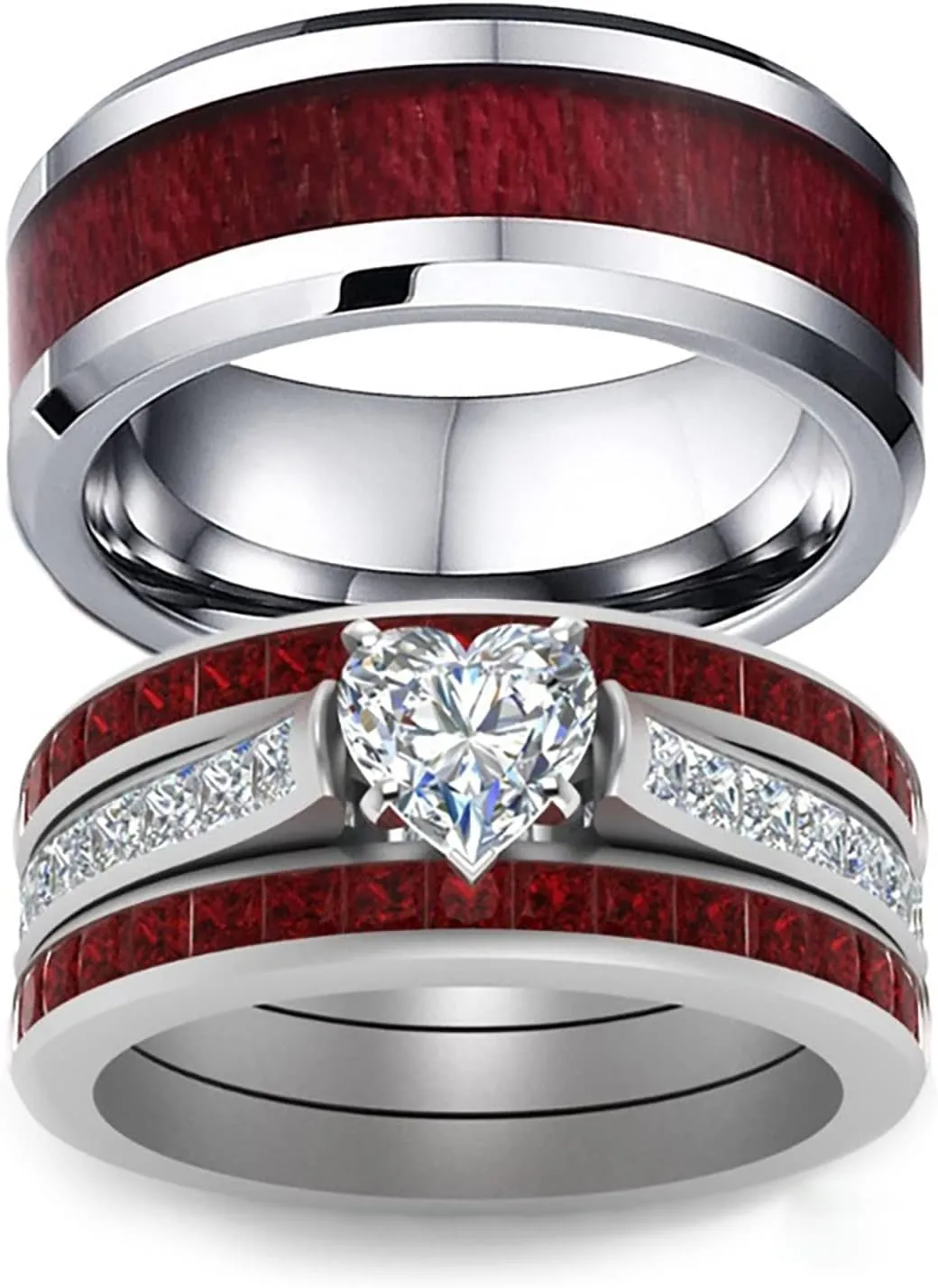 Hers Couples Rings,Women's Heart Shape CZ Engagement Ring Bridal Sets for Promise/Wedding/Valentine's Day