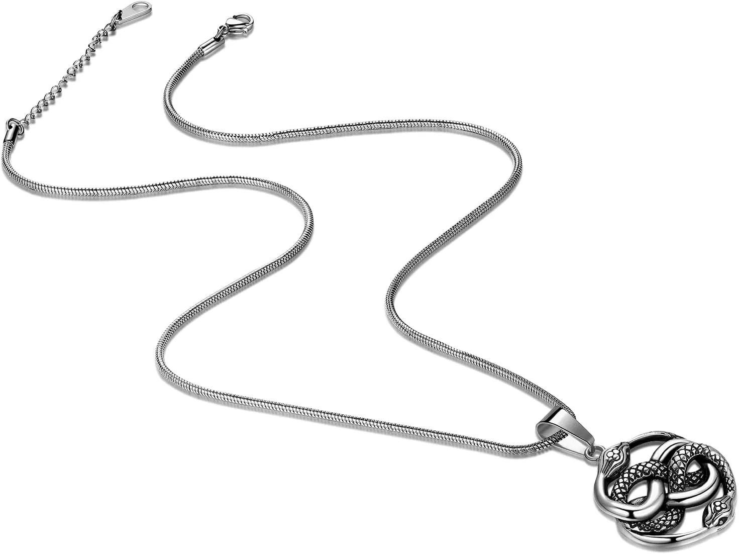 Hipunk Vintage Antique Infinity Snake Ouroboros Serpent Pendant Stainless Steel Necklace, Gothic Jewelry