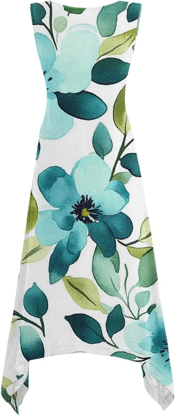 hlysgo Floral Dress for Women 2025 Casual Loose Sleeveless Crew Neck Midi Dresses Summer Boho Beach Sundress for Teen Girls