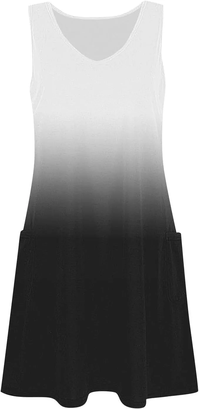 hlysgo Summer Dresses for Women 2025 Trendy Tie-Dye Print Sleeveless V Neck Coverup Beach Dress Casual Flowy Mini Sundress