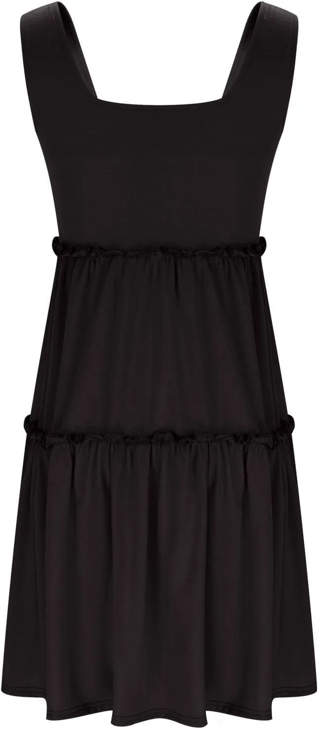 hlysgo Sundresses for Women Trendy Sleeveless Square Neck Tiered Mini Dress Casual Knee Length Beach Dresses Summer Clothes