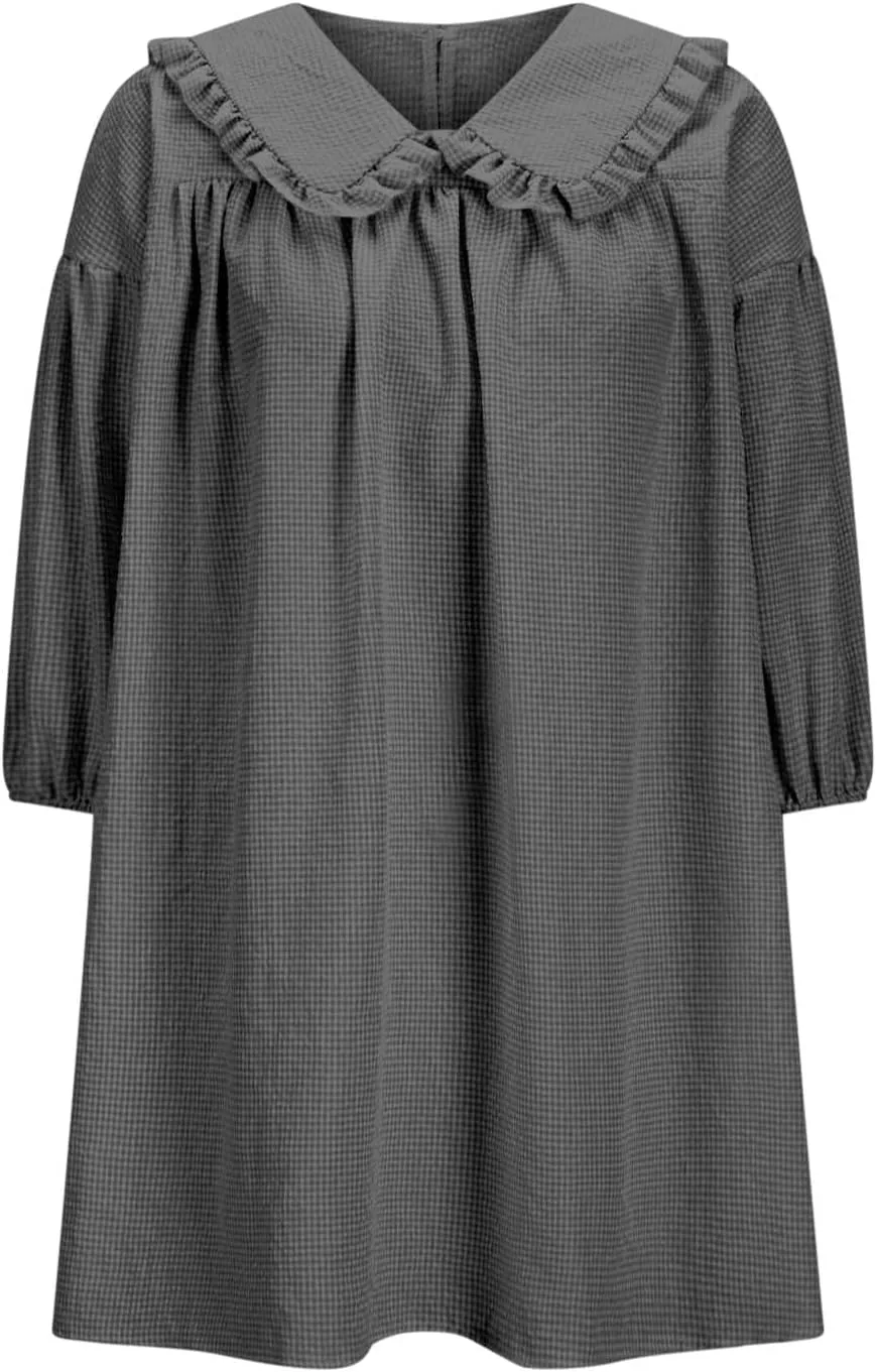 hlysgo Vacation Dresses for Women 2025 Casual Loose Fit 3/4 Sleeve Collar Neck Mini Dress Summer Solid Beach Babydoll Dress